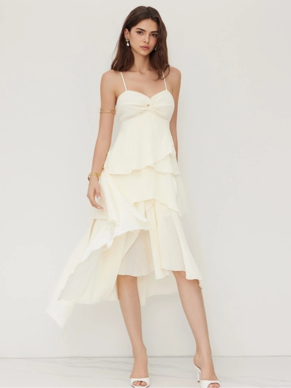 NWT CIDER COTTON-BLEND V-NECK TWIST ASYMMETRICAL HEM LAYERED CAMI MAXI DRESS